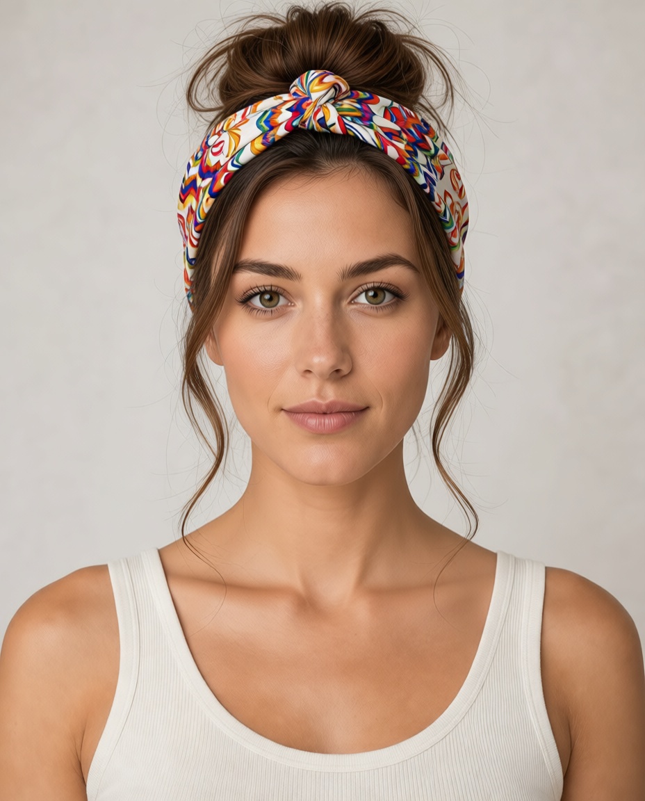 Messy Bun with Scarf hairstyle example